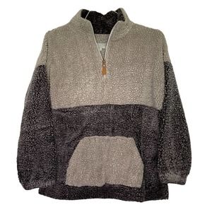 Warm & Cozy Lifestyle Color Blocked Sherpa Cotton Fuzzy Quarter Zip Pullover L